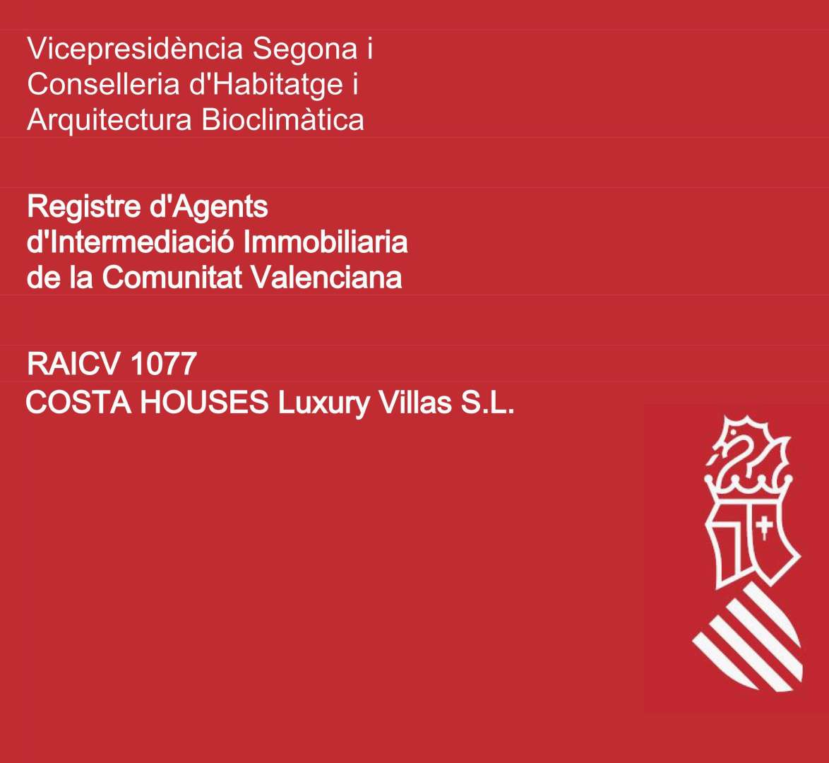 Distintivo nº Registral RAICV 1077 - COSTA HOUSES Luxury Villas S.L.